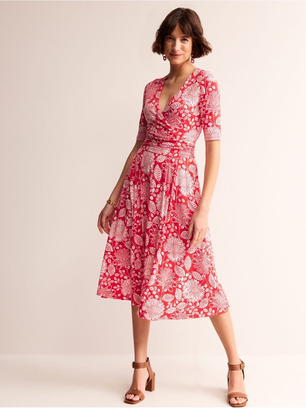 Boden Women’s Kassidy Jersey Midi Dress Poppy Red, Gardenia Swirl - Size 4P